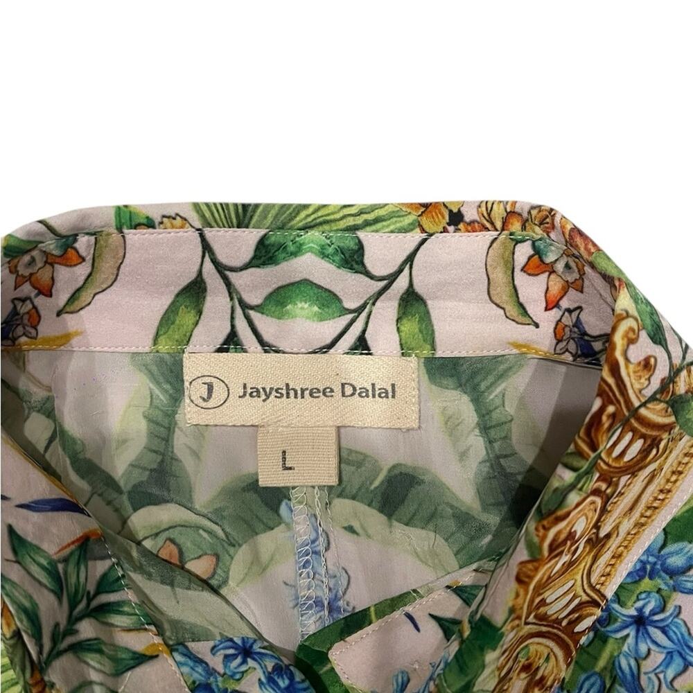 jayshree dalal Tropical Silk Blend Long Shirt Dress Sz:L - Picture 10 of 11